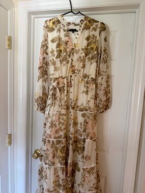 Floral Tiered Maxi Dress in Cream and Pink- size Med